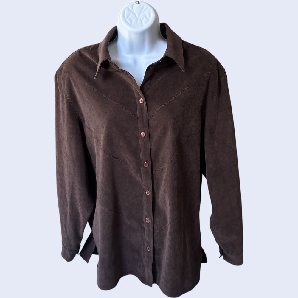 Allison Daley 16P Classic Button-Up Shirt Brown Relaxed Fit